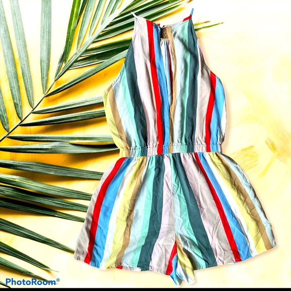 Bebop Stripped Halter Romper - Picture 2 of 9